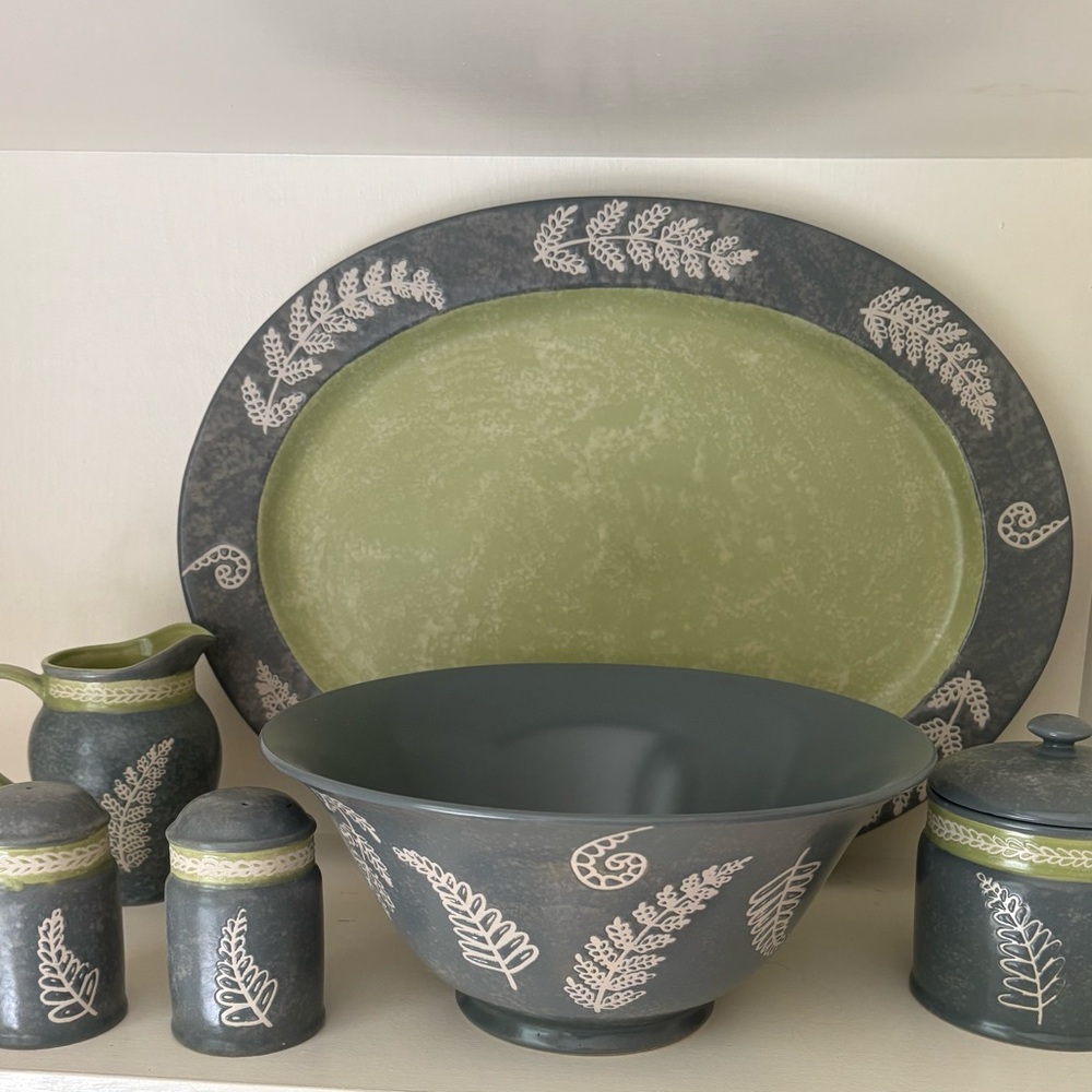 Corelle Green and Bluish Gray Serveware Set - NO platter